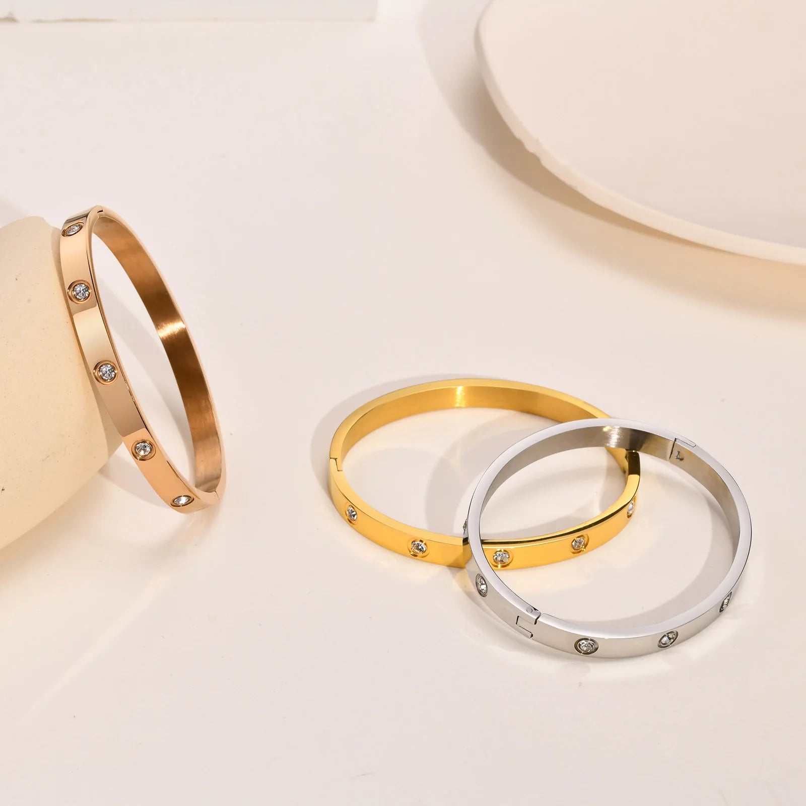 Cubic Zirconia Bangle Bracelet,18K Gold Plated Cuffs, Stainless Steel Jewelry Best Gifts for Valentine's Day Birthdays Gift