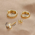 3PCS Sets Exquisite Flower Circle Hoop Earrings 14K Gold Plated