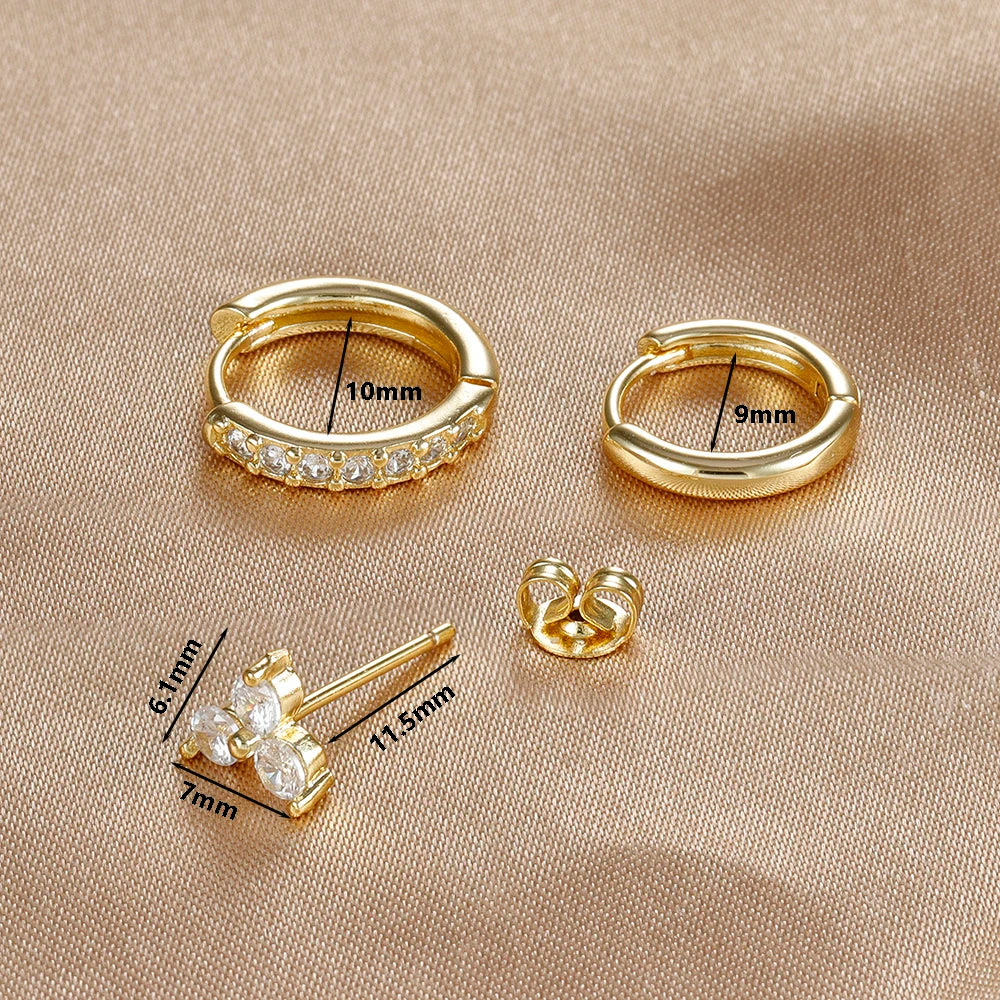 3PCS Sets Exquisite Flower Circle Hoop Earrings 14K Gold Plated