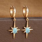 2PCS Simple Stainless Steel Star Hoop Earrings Gold Colour Zirconia
