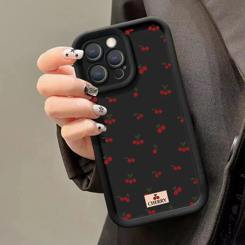 Small Cherry Pattern Case for iPhone 17 16 15 14 13 12 11 Pro Max XR XS Mini