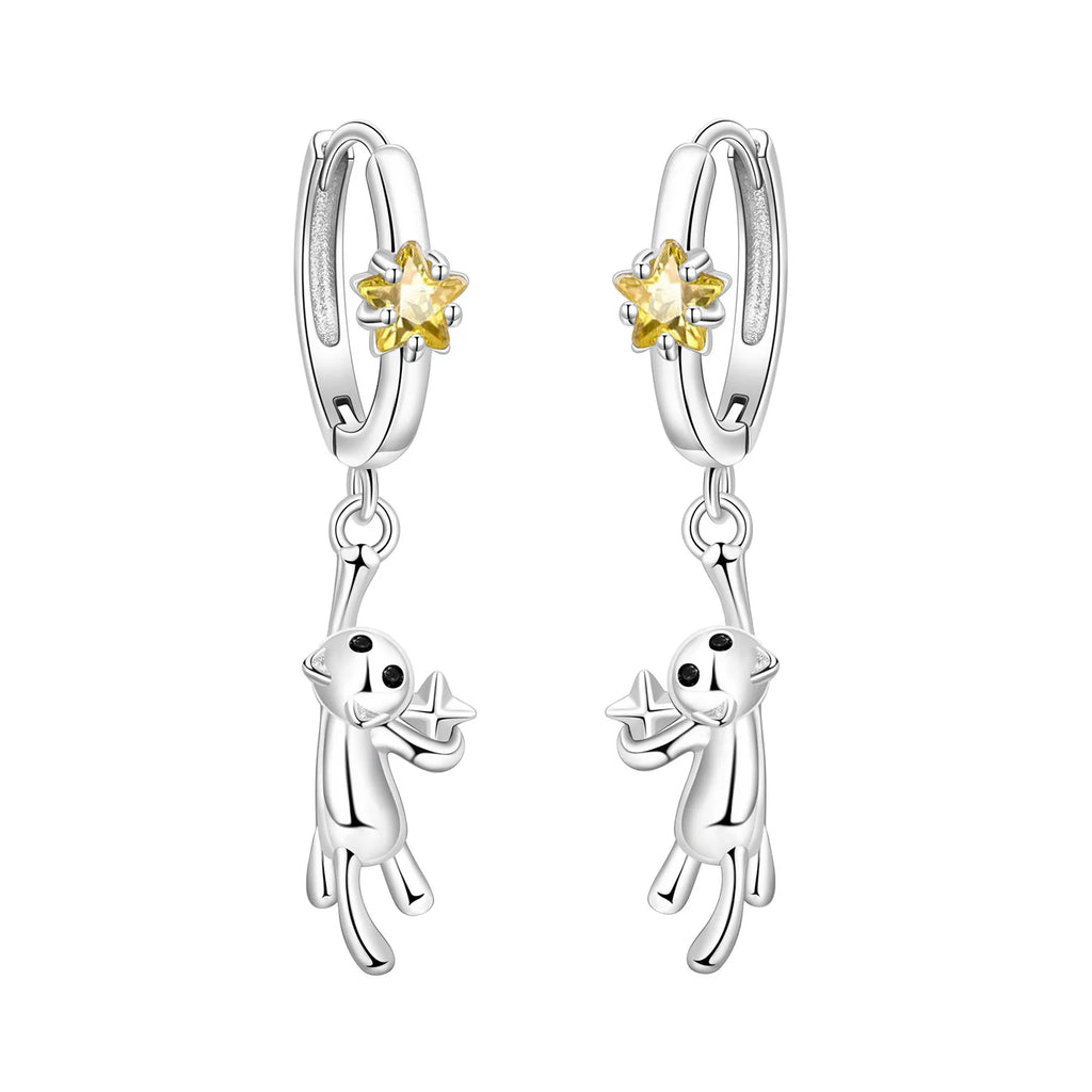 925 Sterling Silver Tassel Zircon Ear Studs Sparkling Hoop Earrings Gift