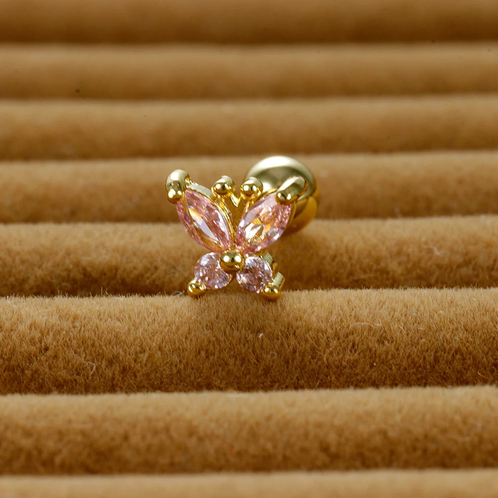 1PC Stainless Steel Tragus Helix Butterfly Piercing Earrings Pink