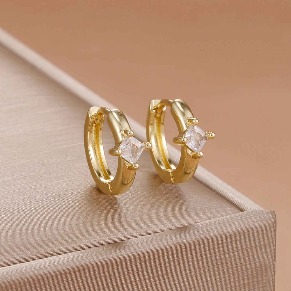 New Square Green Zircon Hoop Earrings High Quality Exquisite Gift