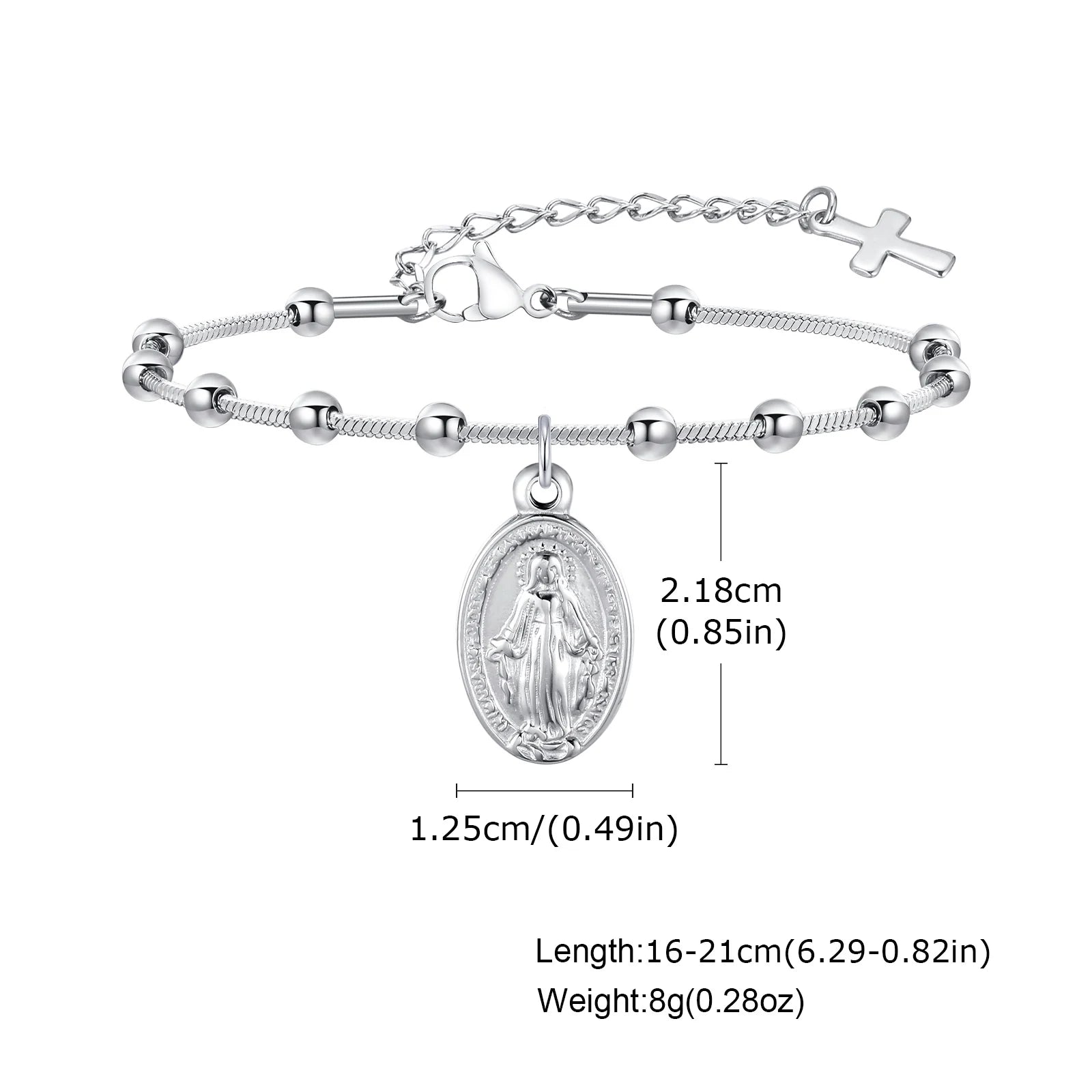 Virgin Mary Rosary Bead Cross Bracelet for Women, Tri-color Adjustable Chain Virgin of Guadalupe Bracelet Baptism Confirmation