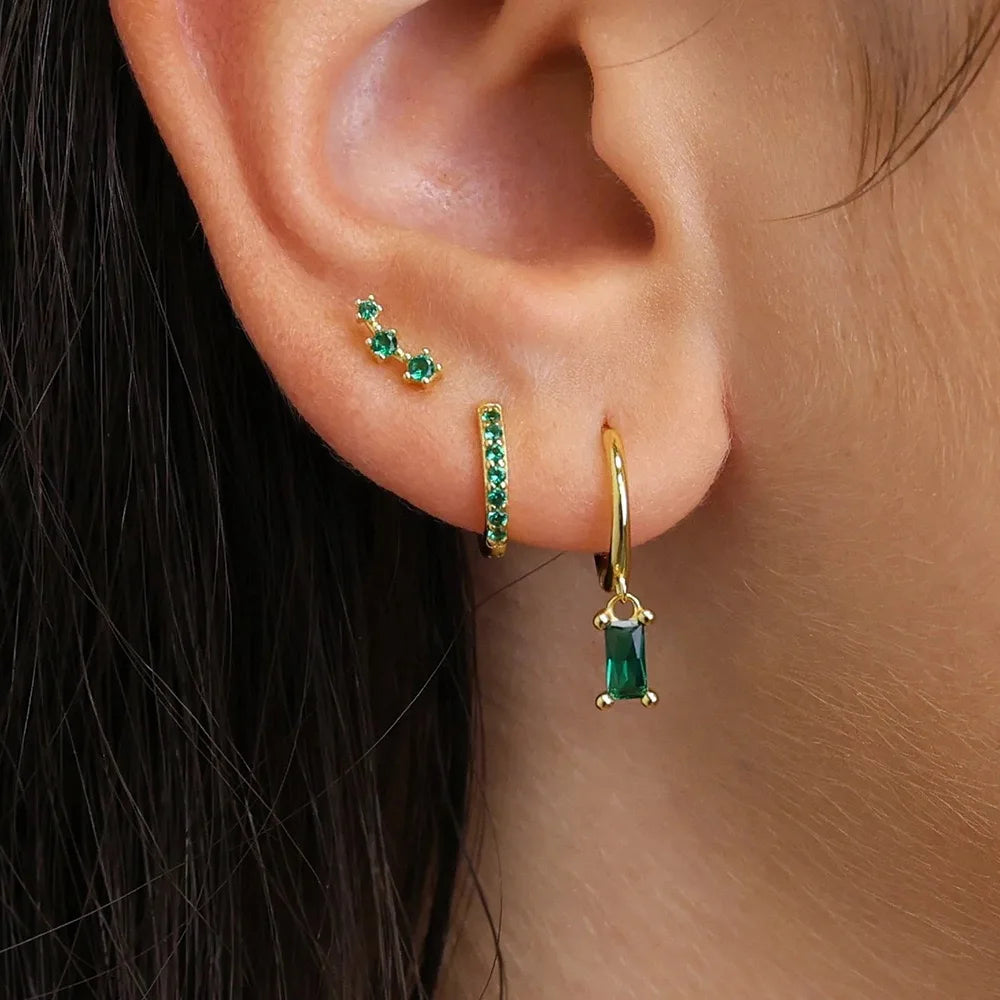 3 Pairs Exquisite Zircon Little Huggies Hoop Earrings Set Steel