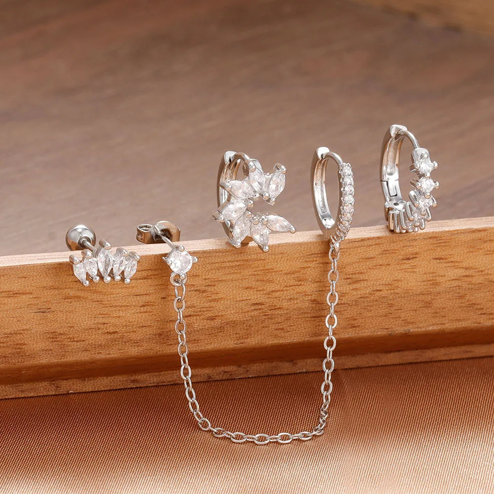 New Gold Lucky Crown Tassel Chain Stainless Steel Hoop Earrings