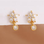 Luxury Stainless Steel Star Dangle Earrings Zircons Geometric Piercing