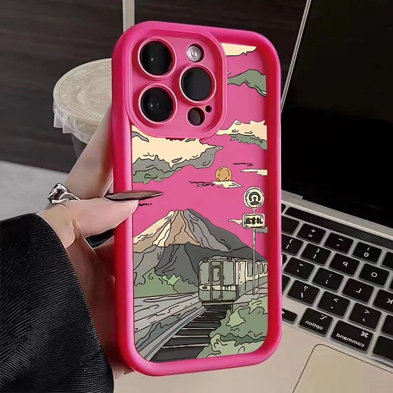 Landscape Mountain Train Case for iPhone 16 15 14 13 12 11 Pro Max XR 7 8