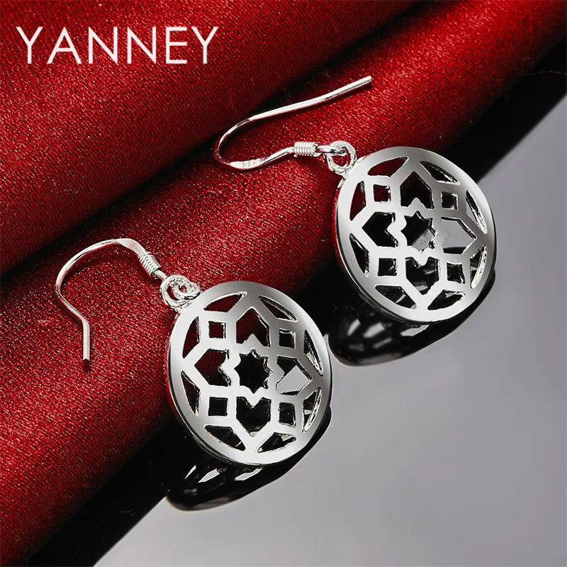 925 Sterling Silver Floral Openwork Pendant Earrings Women Wedding Jewellery