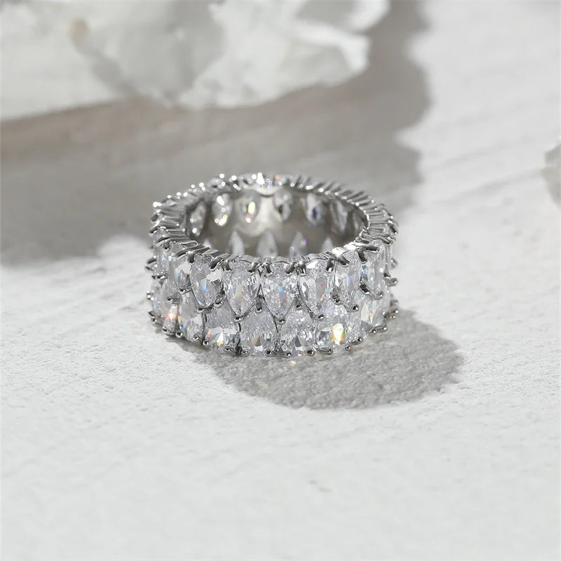 Boho Female Big Crystal Zircon Stone Ring Luxury Fashion Silver Color Love Engagement Ring Vintage Wedding Rings For Women Gifts