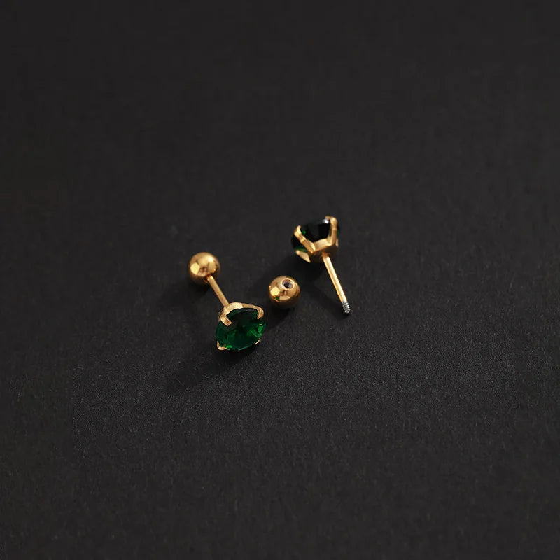 2PC Luxury Green Zircon 4 Claw Stud Earrings Body Piercing Jewelry