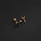 2PC Luxury Green Zircon 4 Claw Stud Earrings Body Piercing Jewelry