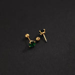2PC Luxury Green Zircon 4 Claw Stud Earrings Body Piercing Jewelry