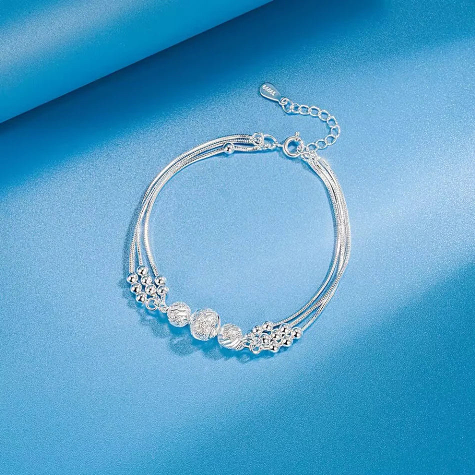 Lucky Beads Ball Chain Bracelet 925 Sterling Silver Women Luxury Charm Gift