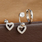 3pcs Stainless Steel Zircon Huggie Hoop Earrings Set Star Moon