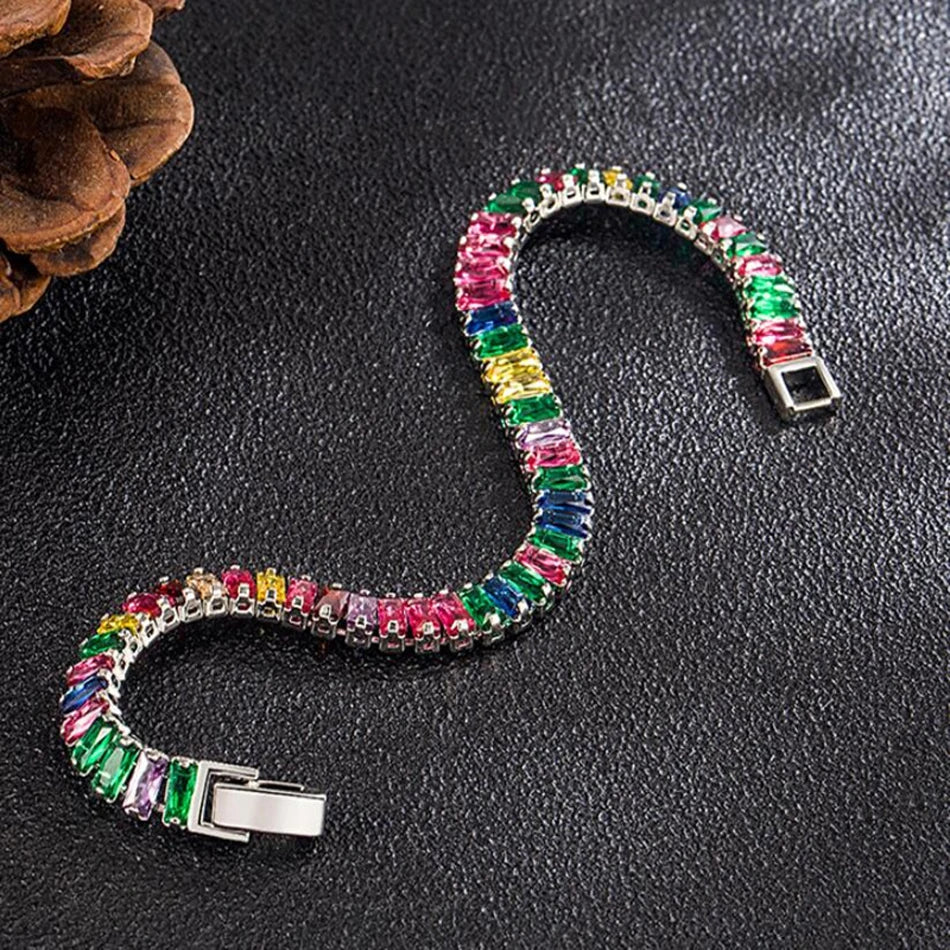 18cm Light Luxury Color Crystal Bracelet 925 Sterling Silver Women Fashion