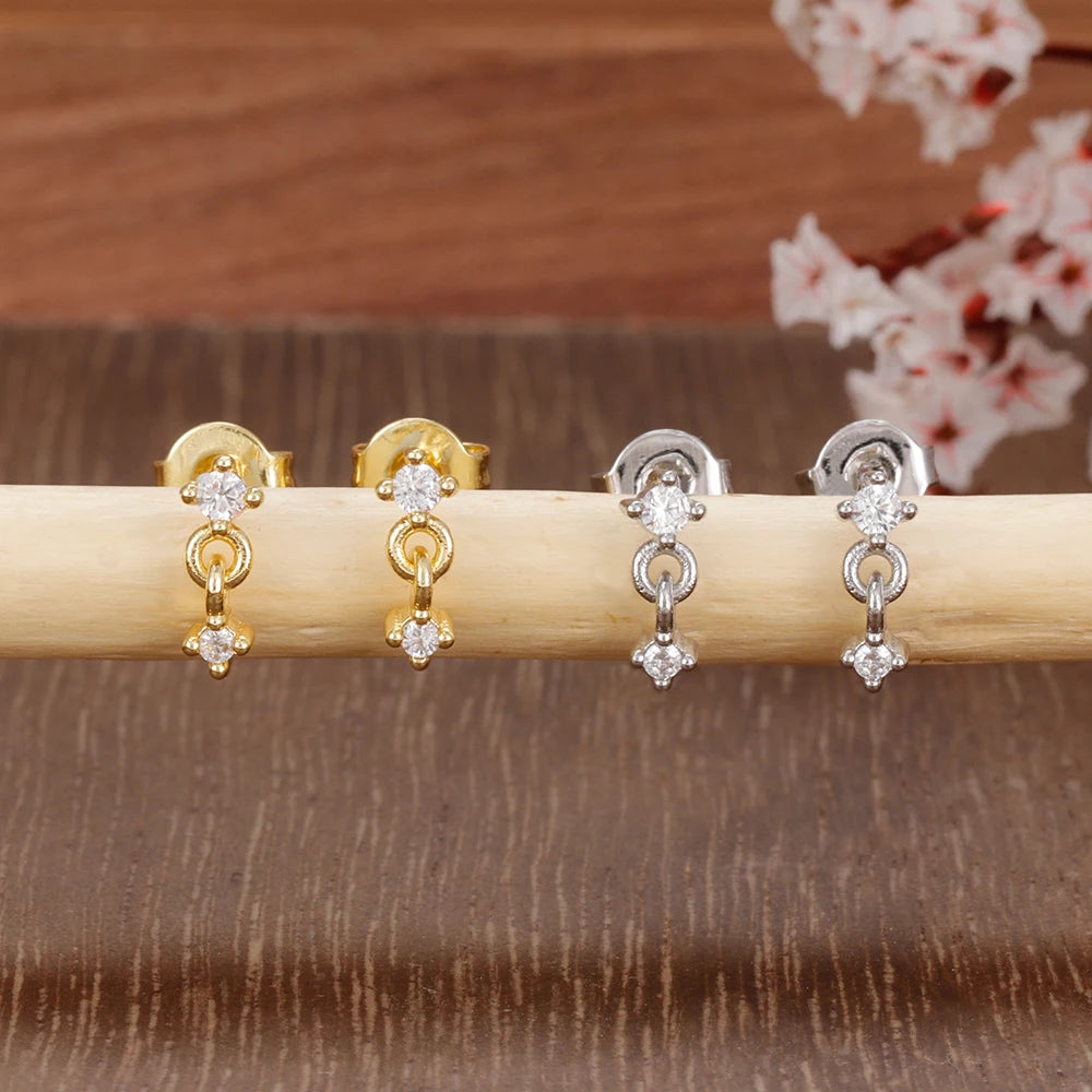 1PC Mini Zircon Stainless Steel Minimal Earrings Little Ear Studs