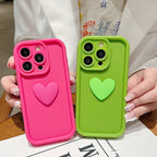 3D Love Heart Pink Matte Case for iPhone 17 16 15 14 13 12 11 Pro Max Plus