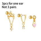 3PCS Stainless Steel Heart-Shaped Dangling Earrings Tassel Chain