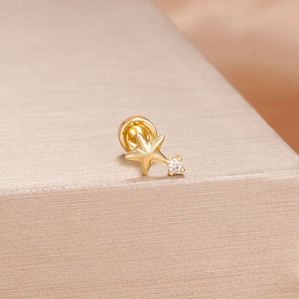 1PC Stainless Steel Star Moon Cartilage Piercing 18K Gold Plated