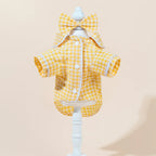 Grid Pattern Cat Dog Pajamas Set Soft Sleepsuit with Flower Headband