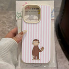 Striped Biscuit Monkey Lychee Case for iPhone 17 16 15 14 Pro Max