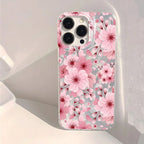 Pink Peach Flower Glitter Case for iPhone 17 16 15 14 13 12 11 Pro Max Plus