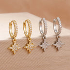 New Star Zircon Stainless Steel Pendant Hoop Earrings 18K Gold