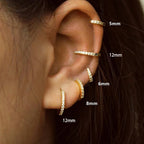 2PCS Minimal Crystal Zirconia Stainless Steel Hoop Earrings Huggie