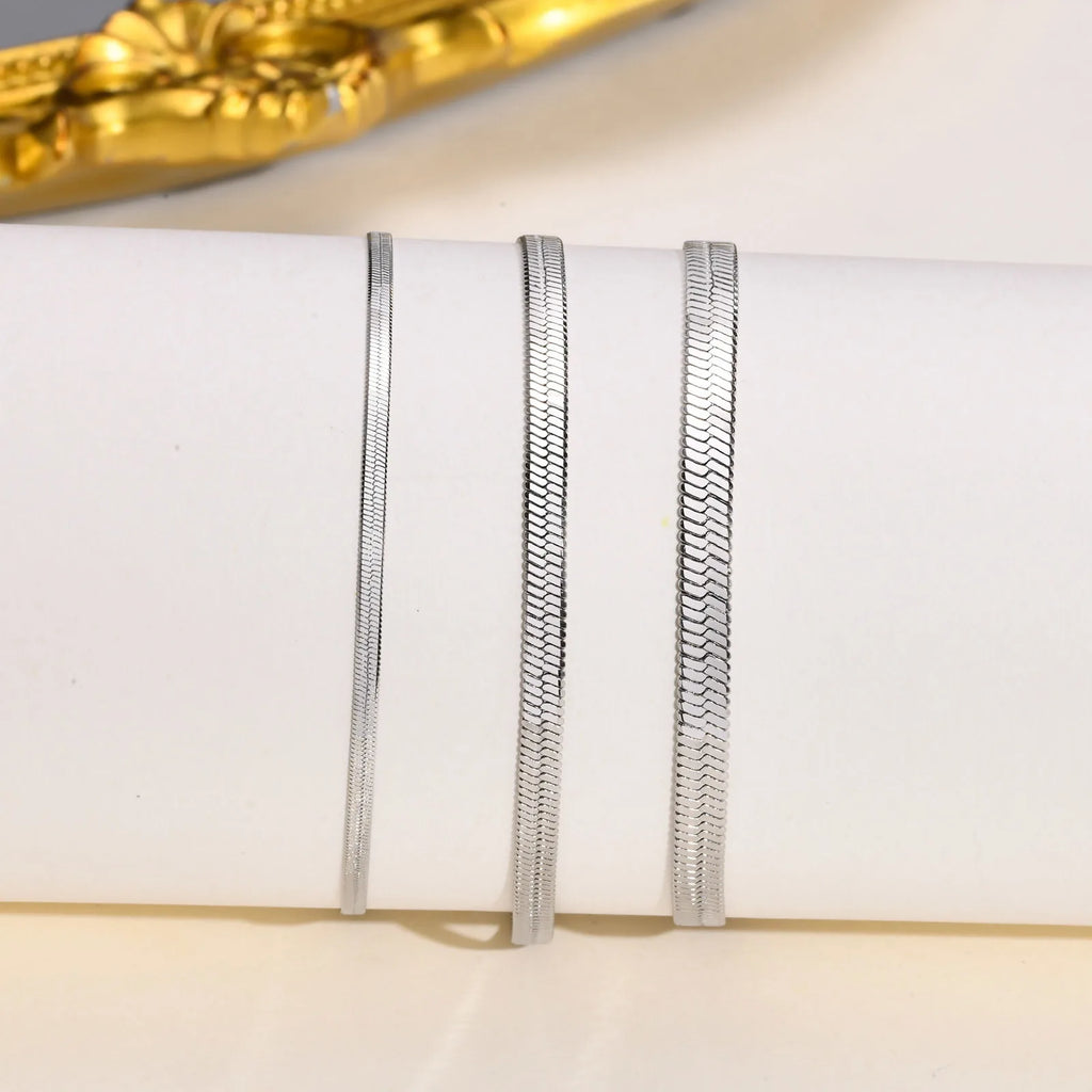 Herringbone Snake Chain Bracelet For Women ,18k Gold Plated Link Adjustable Stainless Steel Width 2/3/4mm