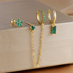 3PCS Gold Colour Chain Flower Drop Earrings Zircon Dangle Earring
