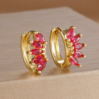 Light Luxury Horse Eye Zircon Hoop Earrings 18K Gold Plated Punk