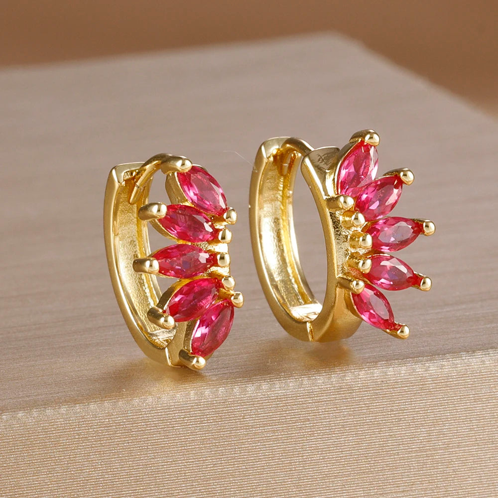 Light Luxury Horse Eye Zircon Hoop Earrings 18K Gold Plated Punk