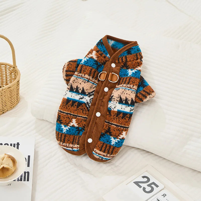 Boho Chic Dog Cat Winter Vest Traditional Pattern Sweater with Back Opening