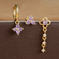 3PCS Green Zircon Flower Hoop Earrings Set Stainless Steel Luxury