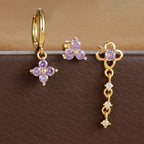 3PCS Green Zircon Flower Hoop Earrings Set Stainless Steel Luxury