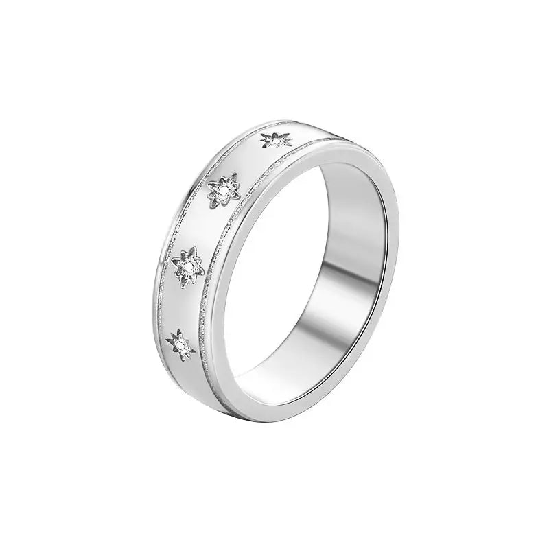 925 Sterling Silver Star Chunky Ring Vintage Trendy Gold Colour Zirconia Punk Accessory