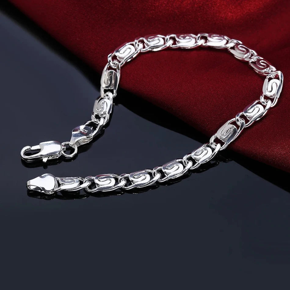 Solid Chain Charm Bracelet 925 Sterling Silver Men Women Classic Wedding Gift