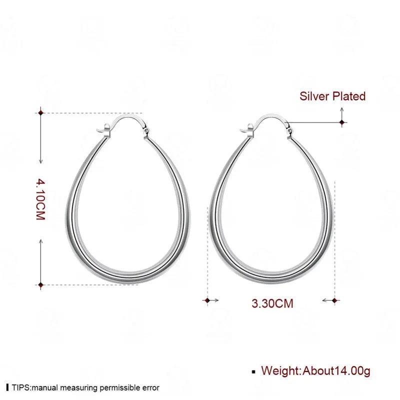 925 Sterling Silver 40mm Luxury Oval U Hoop Earrings Women Fashion Wedding Gift