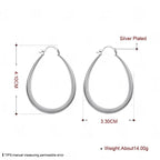 925 Sterling Silver 40mm Luxury Oval U Hoop Earrings Women Fashion Wedding Gift