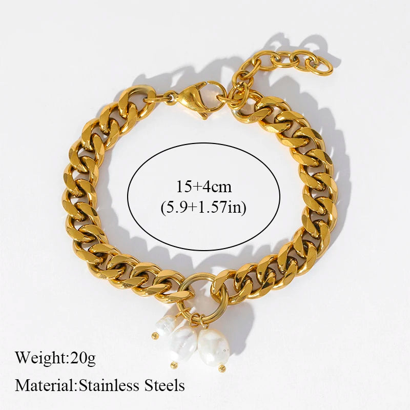 Stainless Steel Coins Heart Charm Bracelet Gold Silver Colour Wrist Chain