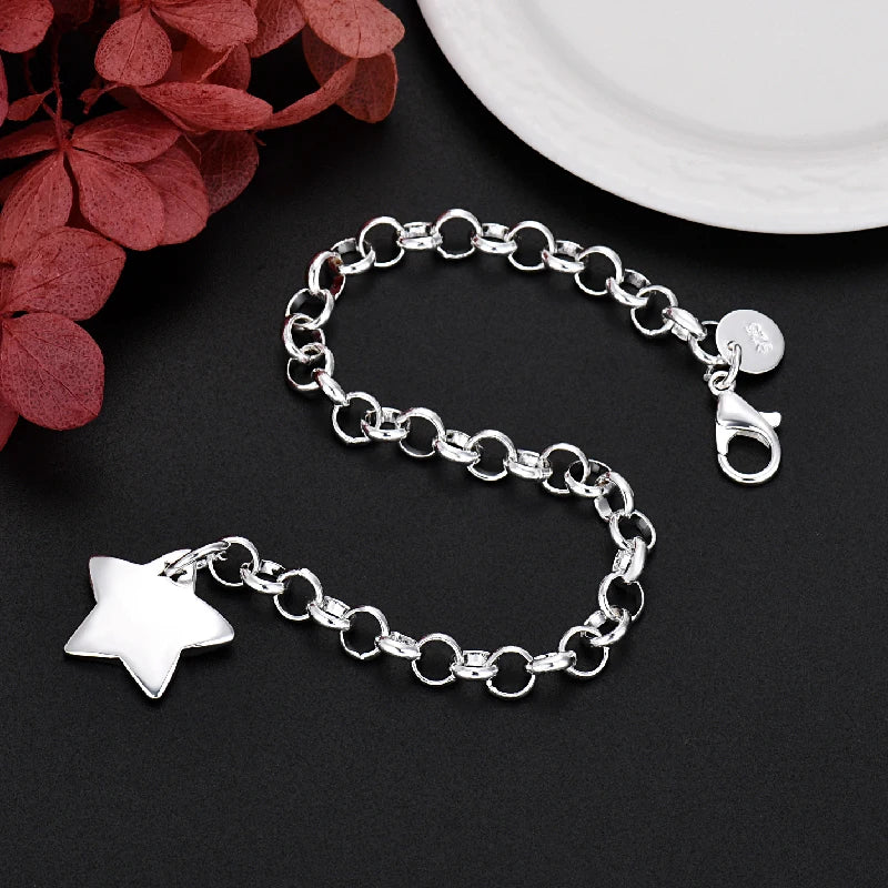 Luxury Star Charm Bracelet 925 Sterling Silver Designer Holiday Jewellery