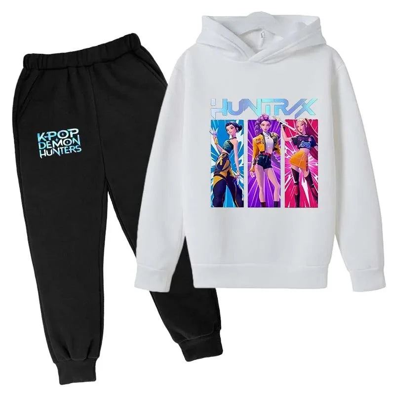 Kids Kpop Demon Hunter Anime Print Hoodie & Sports Pants 2-Piece Casual Set