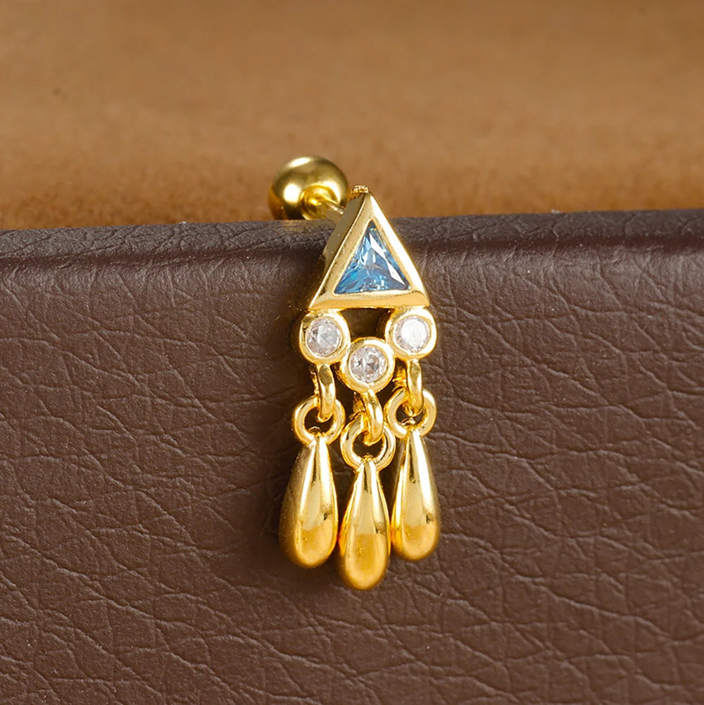 1PC Stainless Steel Zircon Gold Colour Triangle Stud Earrings