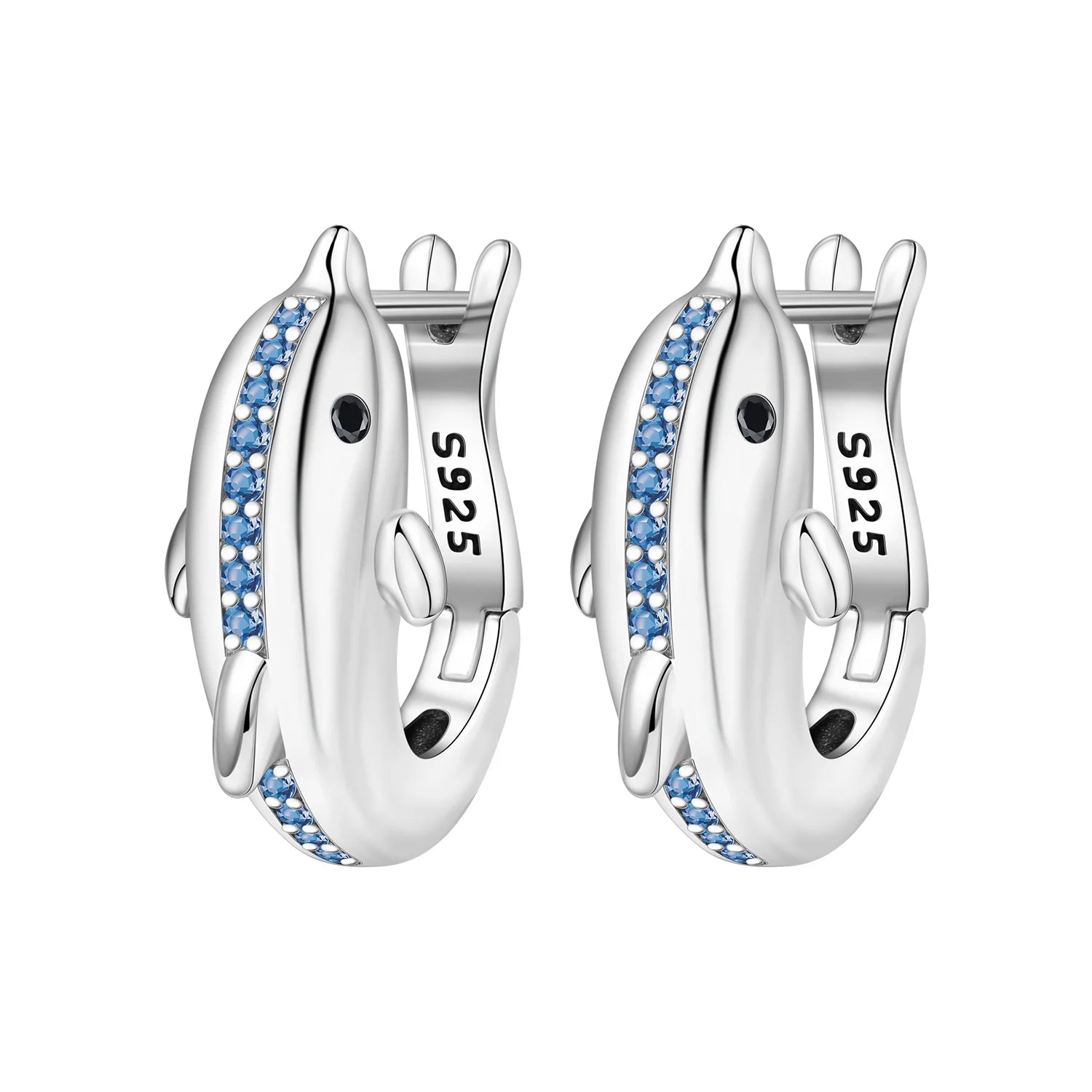 925 Sterling Silver Blue Devil Fish Hoop Earrings Anniversary Jewellery Gift
