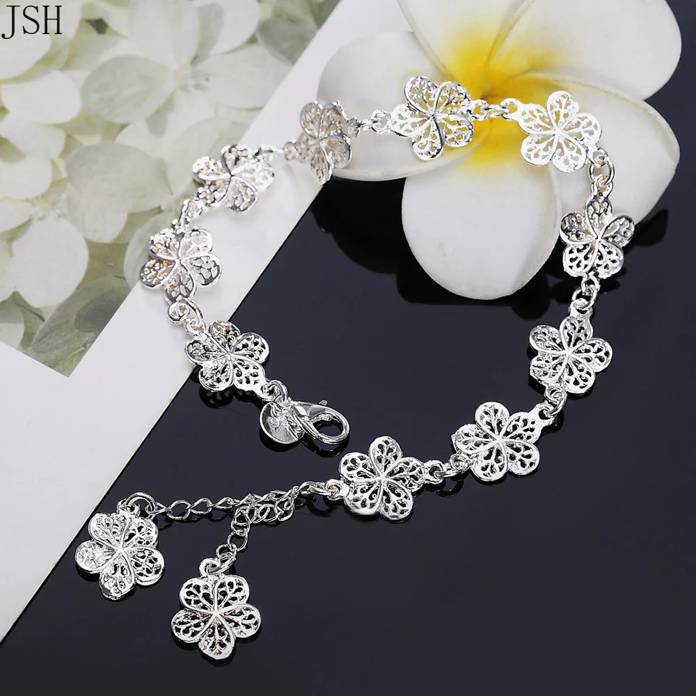 20cm Beautiful Flowers Bracelet 925 Sterling Silver Classic Wedding Jewellery