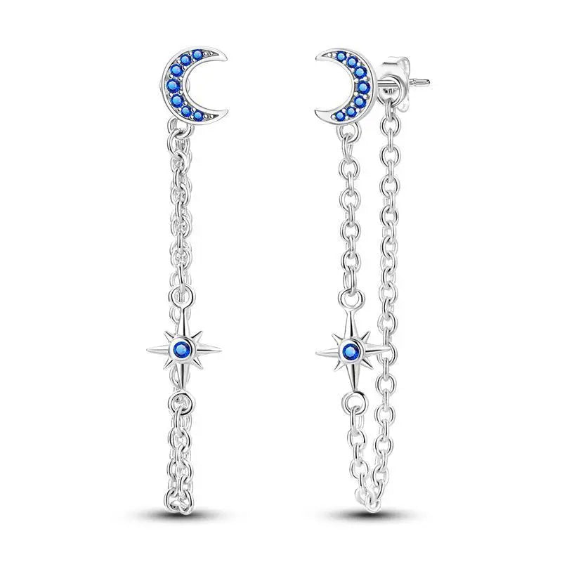 925 Sterling Silver Tassel Zircon Ear Studs Sparkling Hoop Earrings Gift