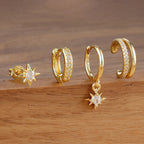 4pcs Stainless Steel Cubic Zirconia Star Dangle Earring Set Clips