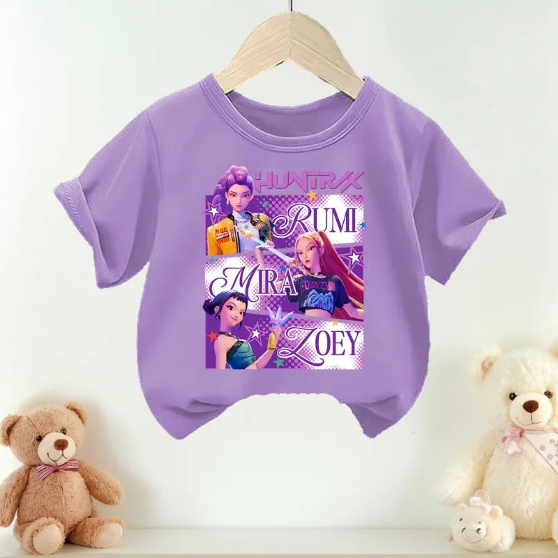 K-pop Girls Summer Short Sleeve Casual Top Cartoon Print T-Shirt